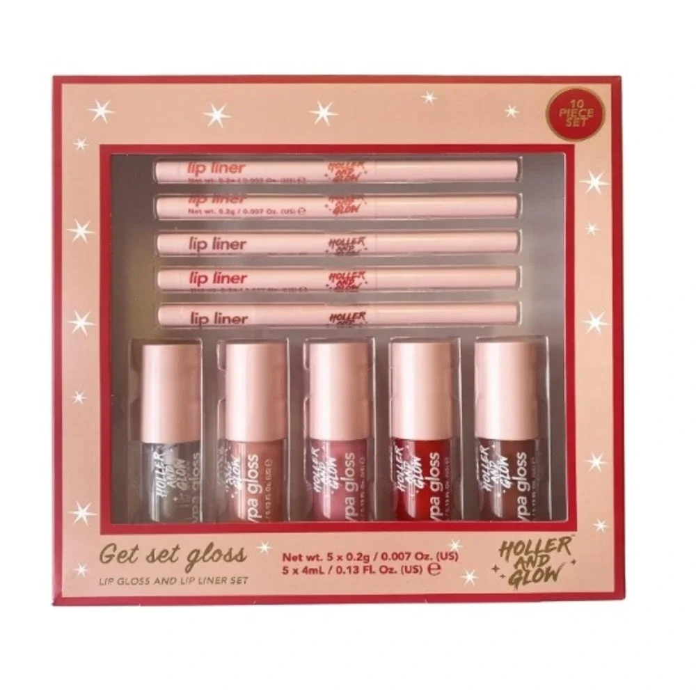 Holler and Glow Get Set Gloss 10 Piece Lip Gloss and Lip Liner Set New